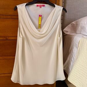NWT Catherine Malandrino Draped Cowl Neck Ivory Sleeveless Top Size 14
